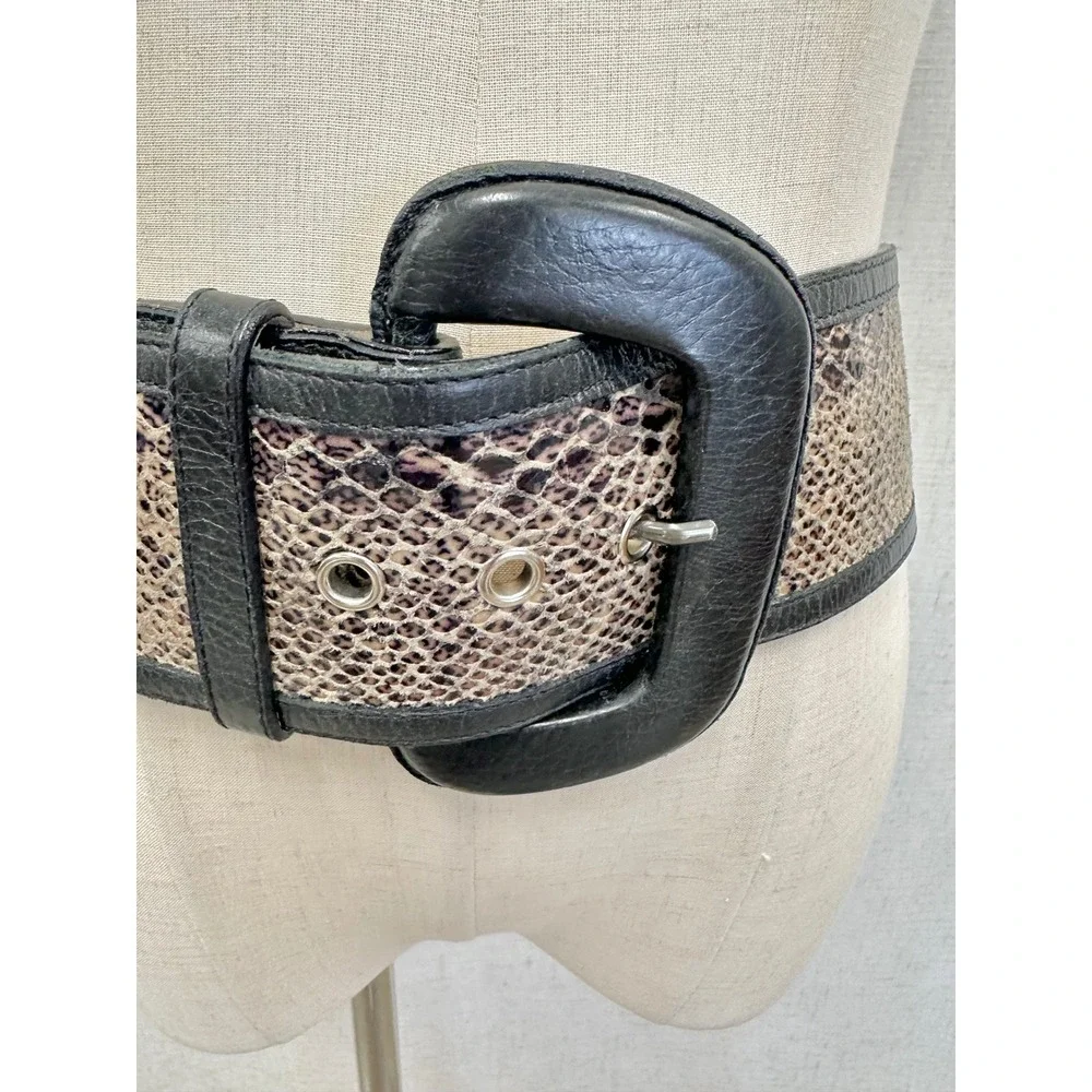 Leatherock Snakeskin Print Black Leather Wide Waist Belt Womens 34 6658 USA Made